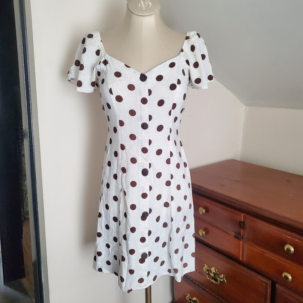 Monteau Cream & Brown Polka Dot Dress Size Medium